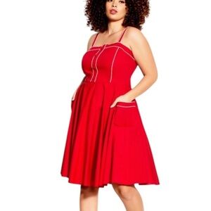 City Chic Women’s Red Piping Pin Up Fit n Flare Dress